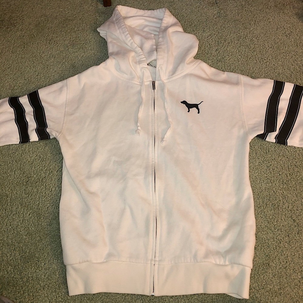 VS PINK white zip up striped hoodie 🤍🖤